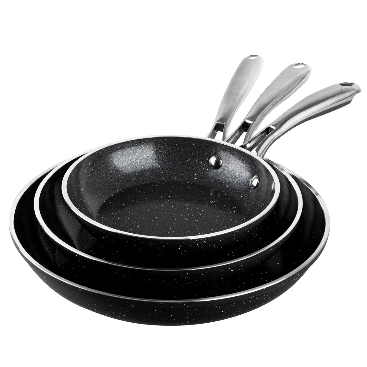 Granitestone 3 Pc Nonstick Frying Pan Set, 8" 10" 12" Frying Pans, Easy Clean Ceramic Frying Pan, Egg Omelet Pan Set, Oven & Dishwasher Safe Skillet, Black