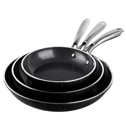 Granitestone 3 Pc Nonstick Frying Pan Set, 8" 10" 12" Frying Pans, Easy Clean Ceramic Frying Pan, Egg Omelet Pan Set, Oven & Dishwasher Safe Skillet, Black