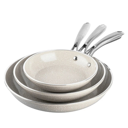 Granitestone 3 Pc Nonstick Frying Pan Set, 8" 10" 12" Frying Pans, Easy Clean Ceramic Frying Pan, Egg Omelet Pan Set, Oven & Dishwasher Safe Skillet, Black