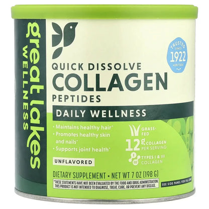 Great Lakes Wellness Sustainable Marine Collagen Peptides Powder for Skin, Hair, Nails, Joints & Digestion - Unflavored - Quick Dissolve Hydrolyzed, Wild Caught, MSC Certified, Non-GMO, Kosher - 16 oz