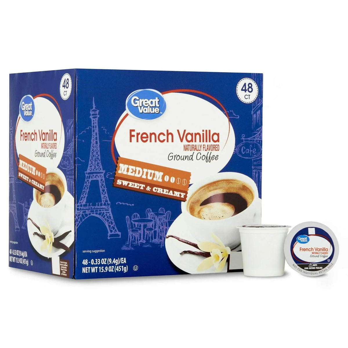 Great Value 100% Arabica Breakfast Blend Medium Roast Ground Coffee Pods, 48 Ct
