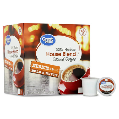 Great Value 100% Arabica Breakfast Blend Medium Roast Ground Coffee Pods, 48 Ct