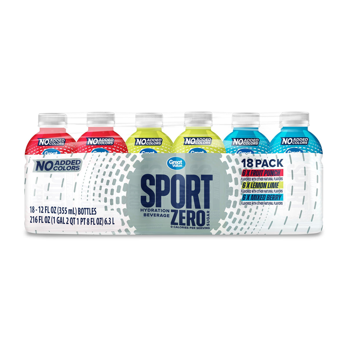 Great Value 12 fl oz 18 Pack Zero Sports Drink - Variety Pack with No Added Colors