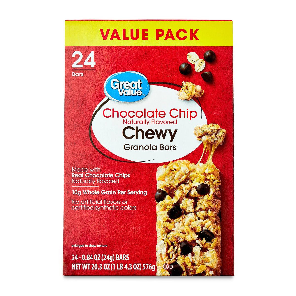 Great Value Chocolate Chip Chewy Granola Bars, Value Pack, 20.3 oz, 24 Count