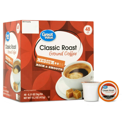 Great Value 100% Arabica Breakfast Blend Medium Roast Ground Coffee Pods, 48 Ct