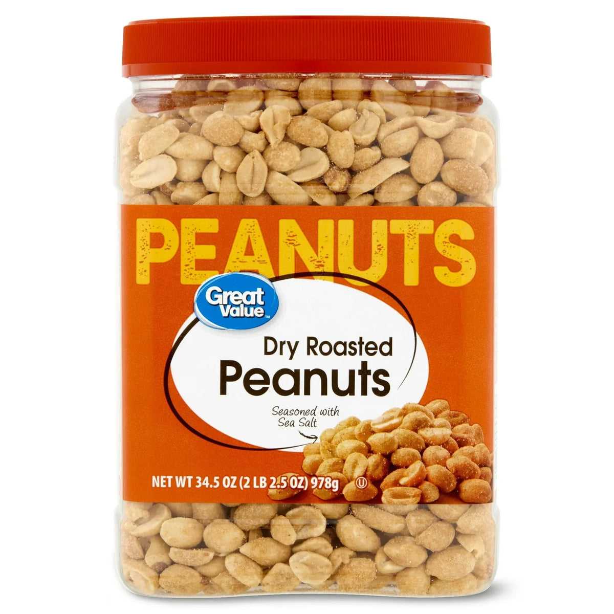 Great Value Dry Roasted & Seasoned with Sea Salt Peanuts, 34.5 oz