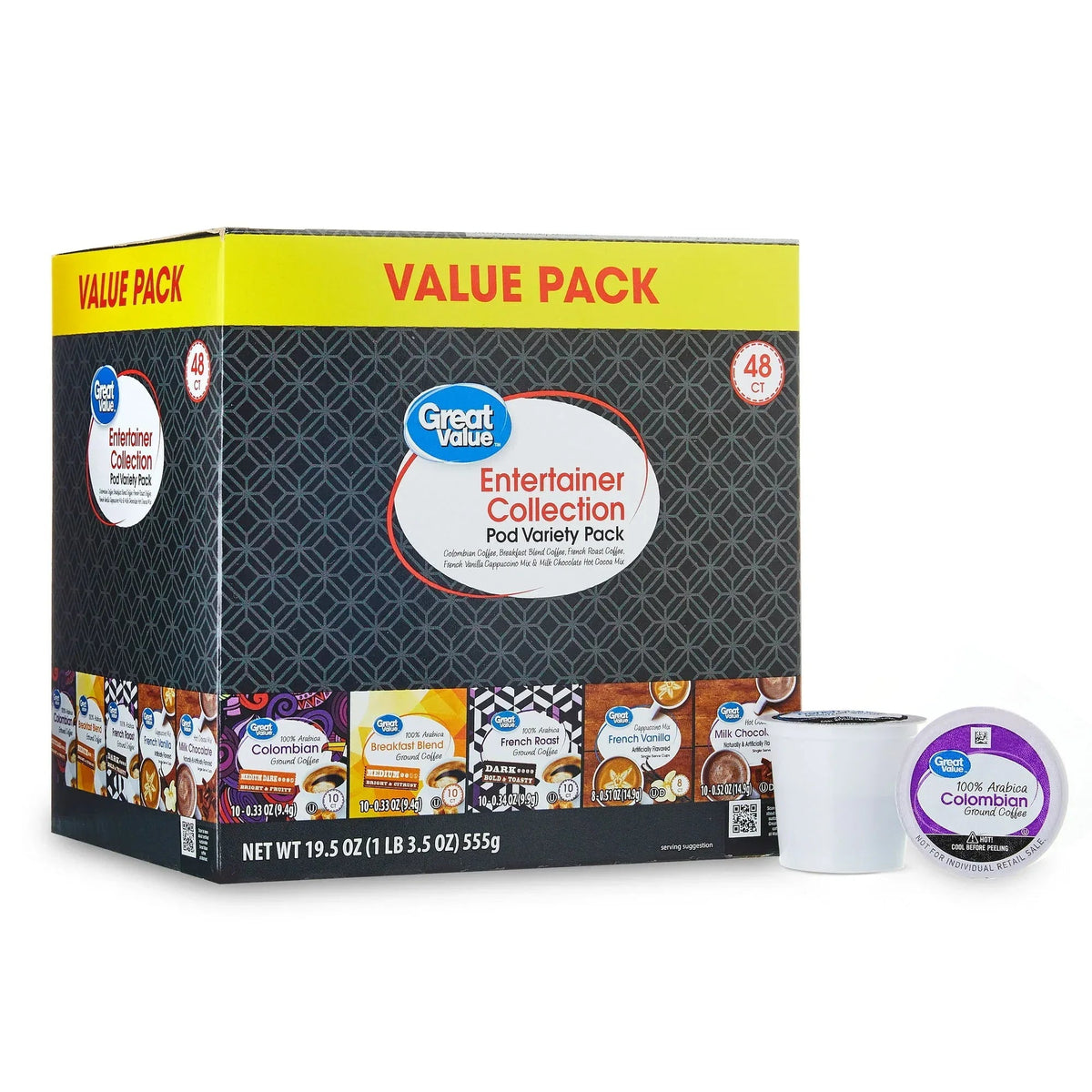 Great Value 100% Arabica Breakfast Blend Medium Roast Ground Coffee Pods, 48 Ct