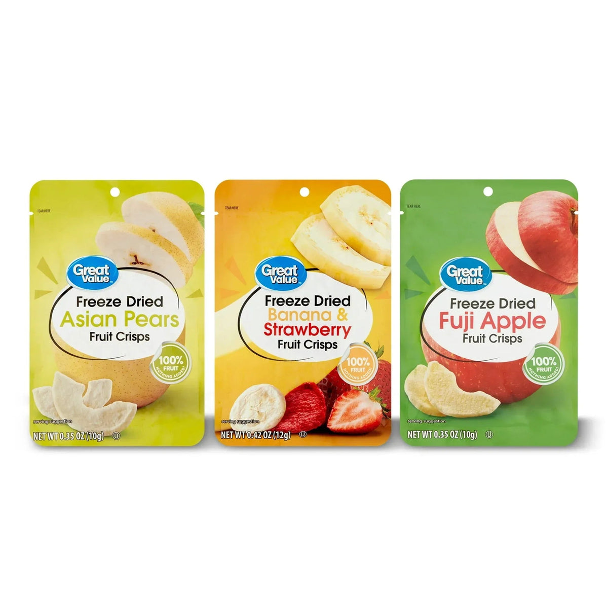 Great Value Freeze Dried Fruit Crisps, Variety Pack, 6 Count, 2.26 oz