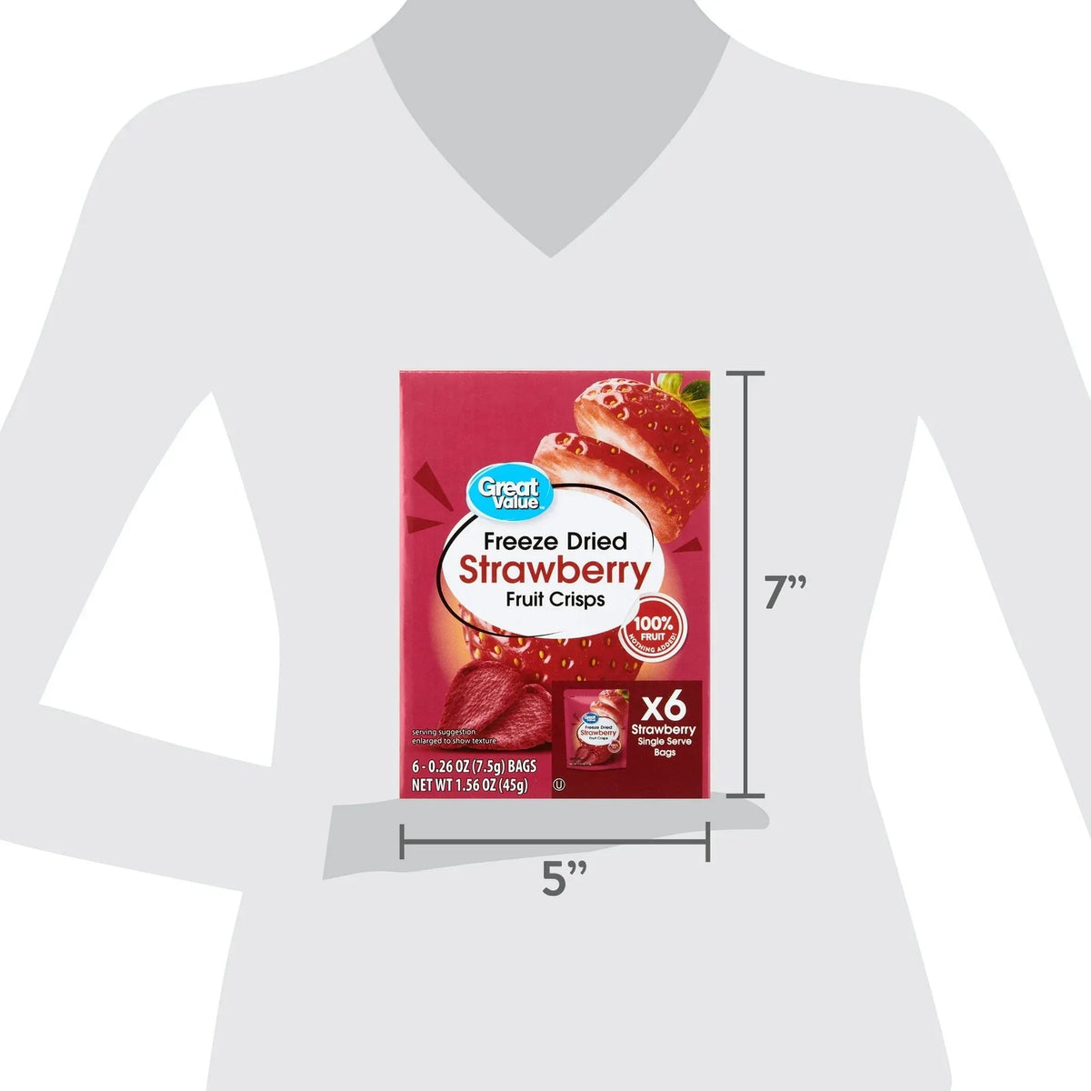 Great Value Freeze Dried Strawberry Fruit Crisps, 0.26 oz, 6 Count