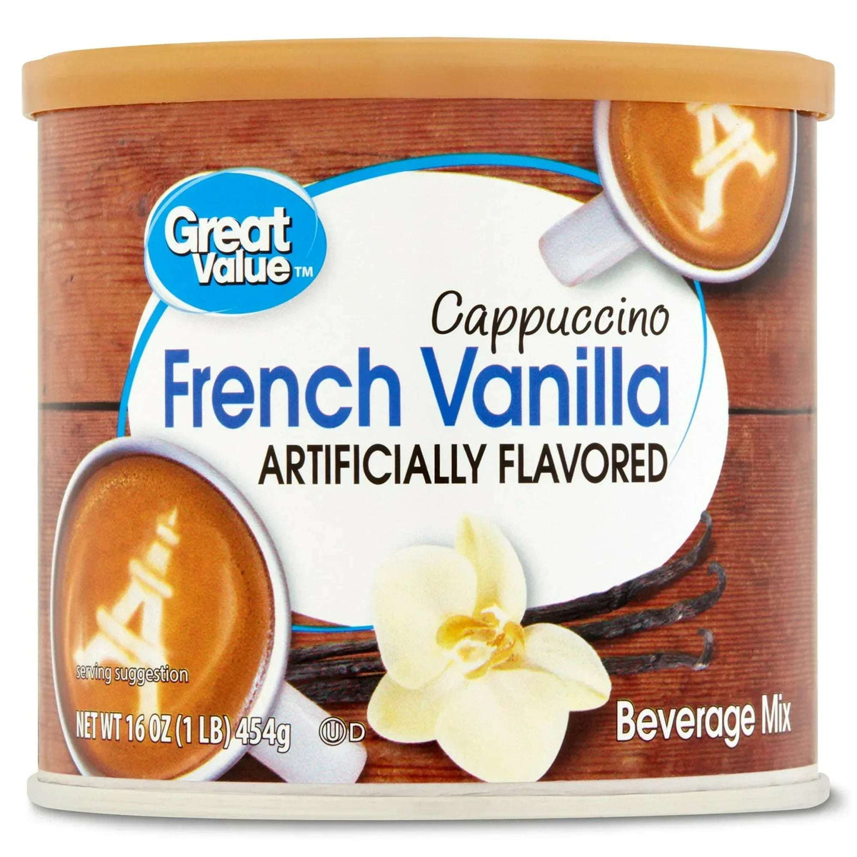 Great Value French Vanilla Cappuccino Coffee House Beverage Liquid Drink Mix, 16 oz Canister