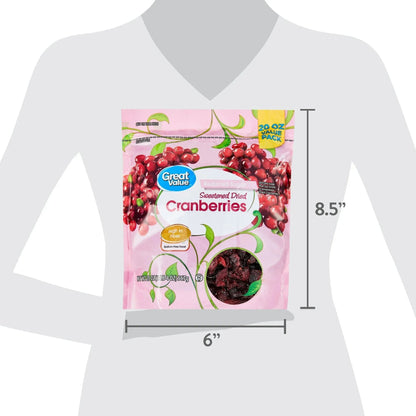 Great Value Reduced Sugar Sweetened Dried Cranberries, Dried Fruit Snacks, 20 oz