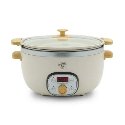 GreenLife 6 Quart Non Stick Family Meal Slow Cooker with Removable Pot, Cream