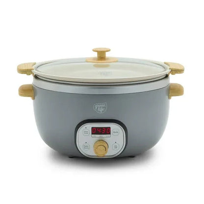 GreenLife 6 Quart Non Stick Family Meal Slow Cooker with Removable Pot, Cream