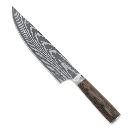 GreenPan x Bobby Flay 8" Chef's Knife with Sheath, Premium Stainless Steel Blade, Precision Cutting Kitchen Tool, Ultra-Versatile Cutlery, Hand Finished Wood Handle, Damascus Steel Design