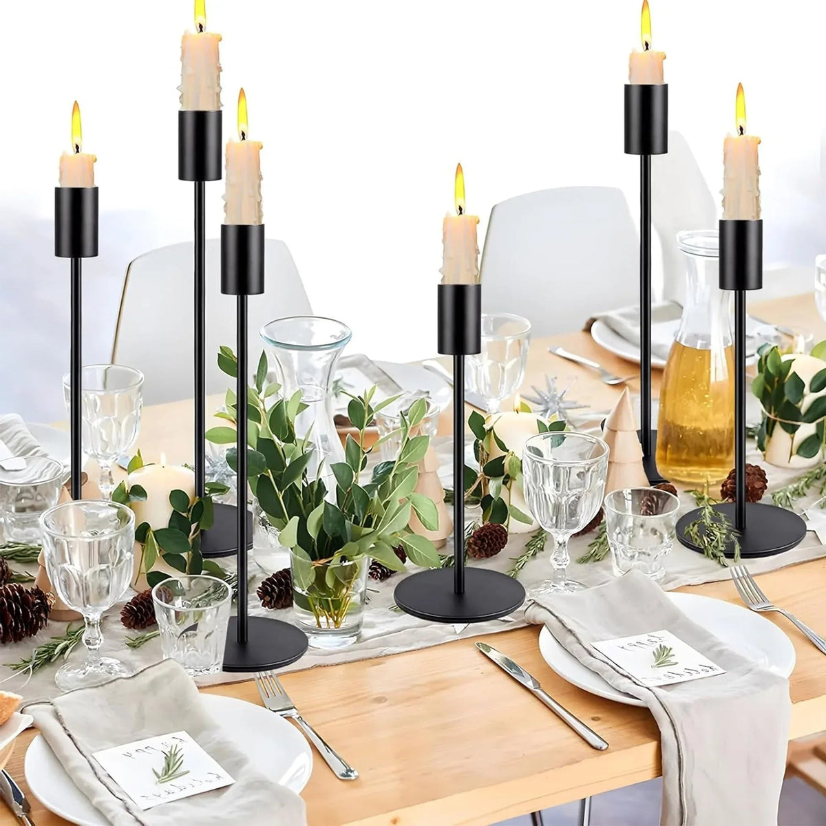HIDAWN Matte Taper Candle Holders, 6 Pack Metal Candlestick Holders for Wedding, Dinning, Party