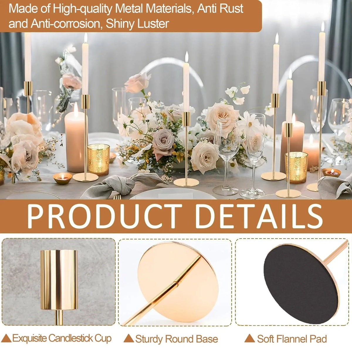 HIDAWN Matte Taper Candle Holders, 6 Pack Metal Candlestick Holders for Wedding, Dinning, Party
