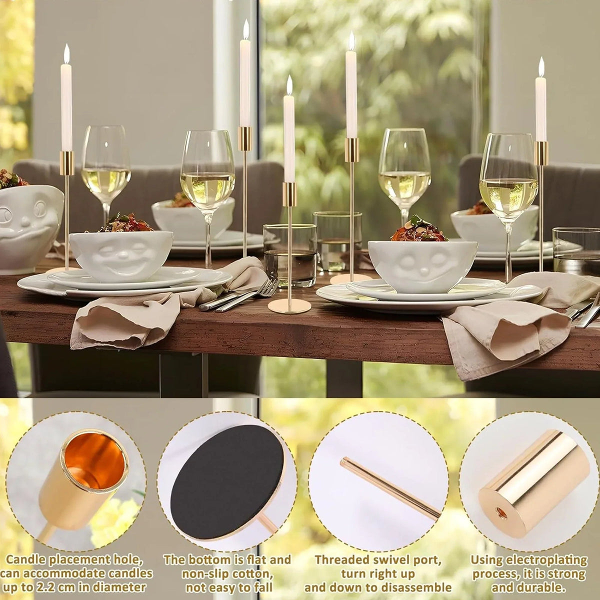 HIDAWN Matte Taper Candle Holders, 6 Pack Metal Candlestick Holders for Wedding, Dinning, Party