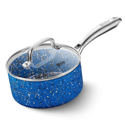 HLAFRG 1 Quart Saucepan with Lid, Ultra Nonstick Sauce Pan with Lid, Granite Nonstick Saucepan 1 quart, Small Sauce Pot, Blue Pot 1 Qt, Small Pot with Lid, Aluminum Sauce Pan 1 Qt