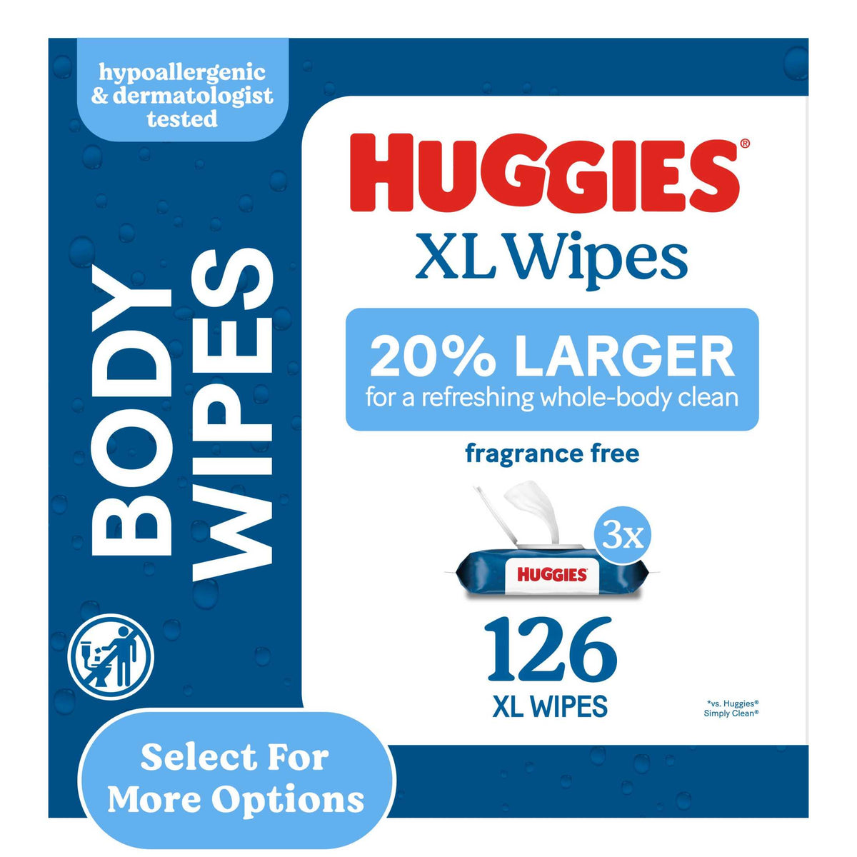 Huggies Extra Large Unscented Wipes, 3 Flip-Top Packs, 126 Count