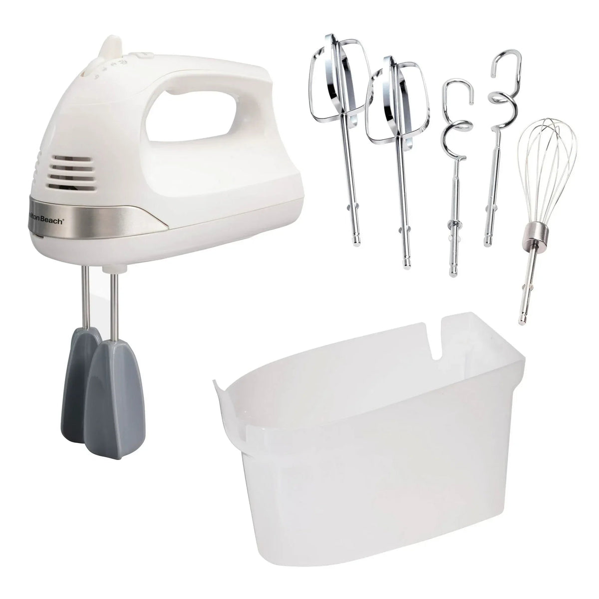 Hamilton Beach 6-Speed Electric Hand Mixer with Easy Clean Beaters, 7 Attachments & Case, Mixer for Kitchen, White