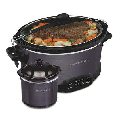 Hamilton Beach 7 Qt Programmable Slow Cooker, Stoneware Crock with Removable Pot, Includes Party Dipper Food Warmer, Red