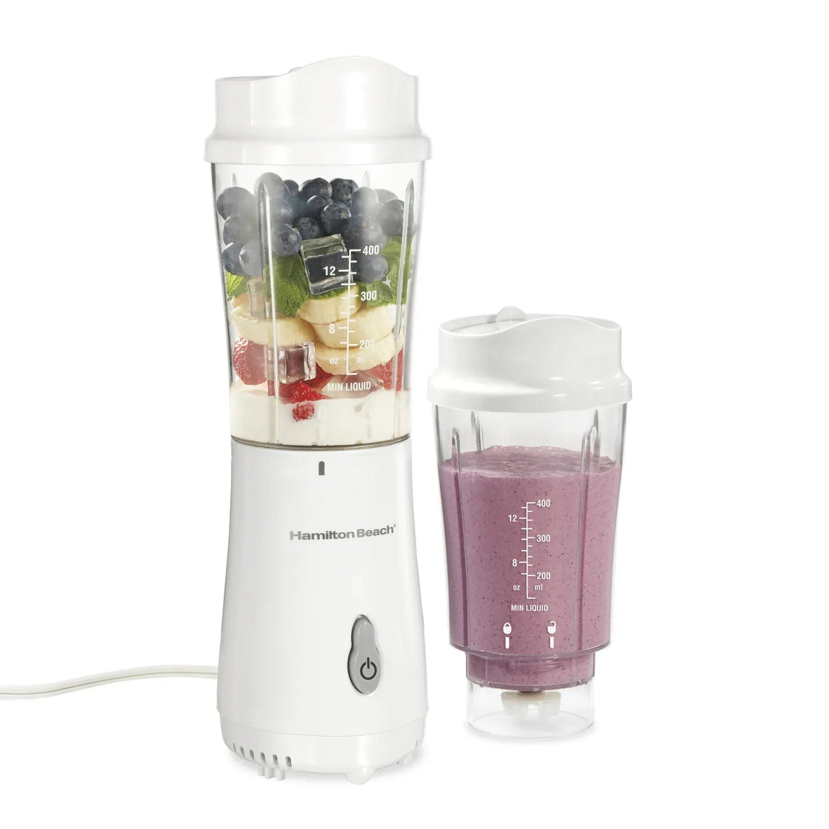 Hamilton Beach Personal Blender for Smoothies with 2 Travel Jars and Lids, White