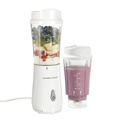 Hamilton Beach Personal Blender for Smoothies with 2 Travel Jars and Lids, White