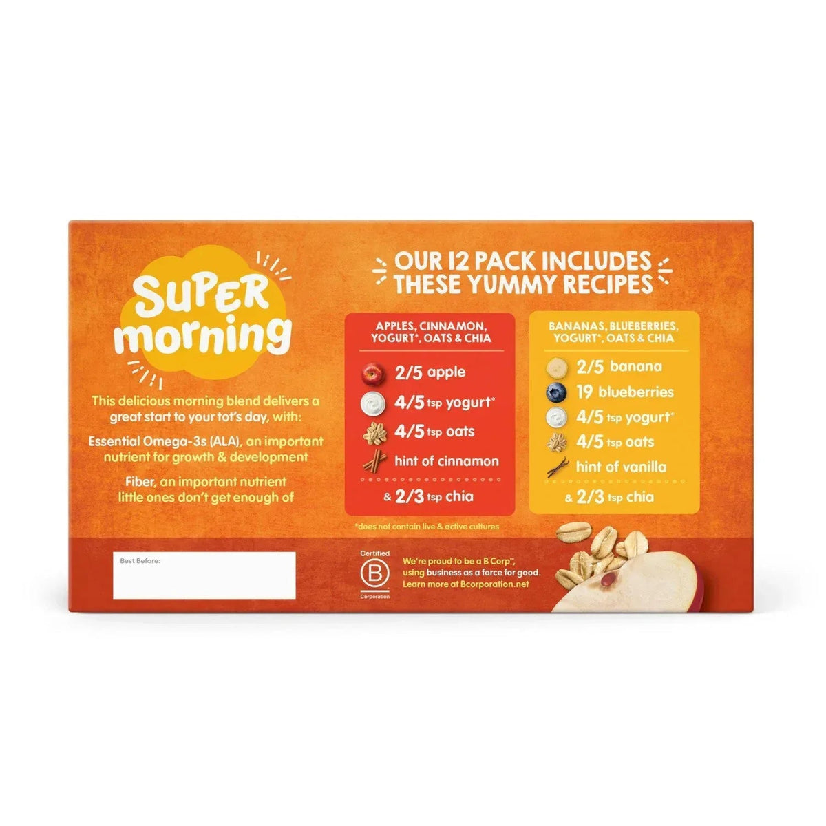 HappyTOT Organics Super Morning Pouch, Apple Cinnamon and Blueberry Banana Variety Pack, 12 ct., 4 oz.