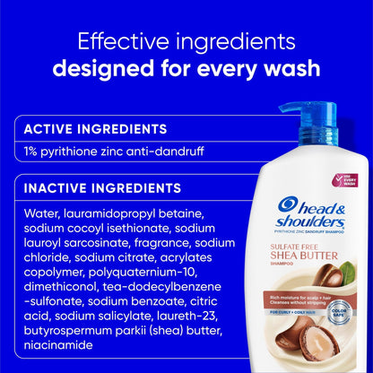 Head and Shoulders Shea Butter Dandruff Shampoo, Sulfate-Free, Rich Moisture, Curly and Coily Hair, 28.2 oz