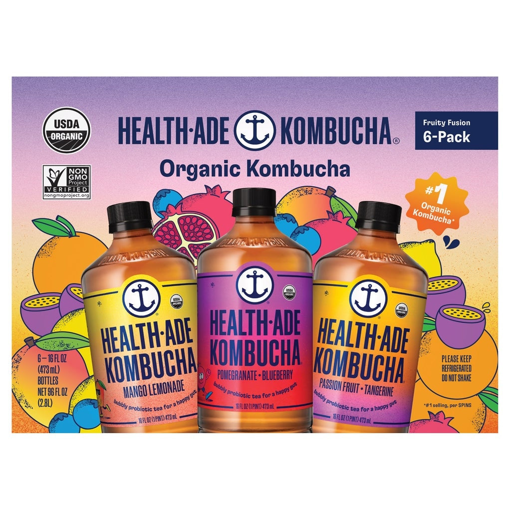 Health-Ade Organic Fruity Fusion Kombucha Variety Pack, 16 fl oz, 6-count