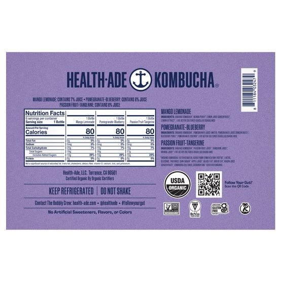 Health-Ade Organic Fruity Fusion Kombucha Variety Pack, 16 fl oz, 6-count