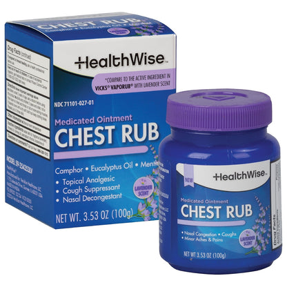 HealthWise Medicated Chest Rub | Calming Lavender Scent | Cough suppressant | Relieves Nasal Congestion | Relieves Minor Aches and Pains | 3.53 oz.