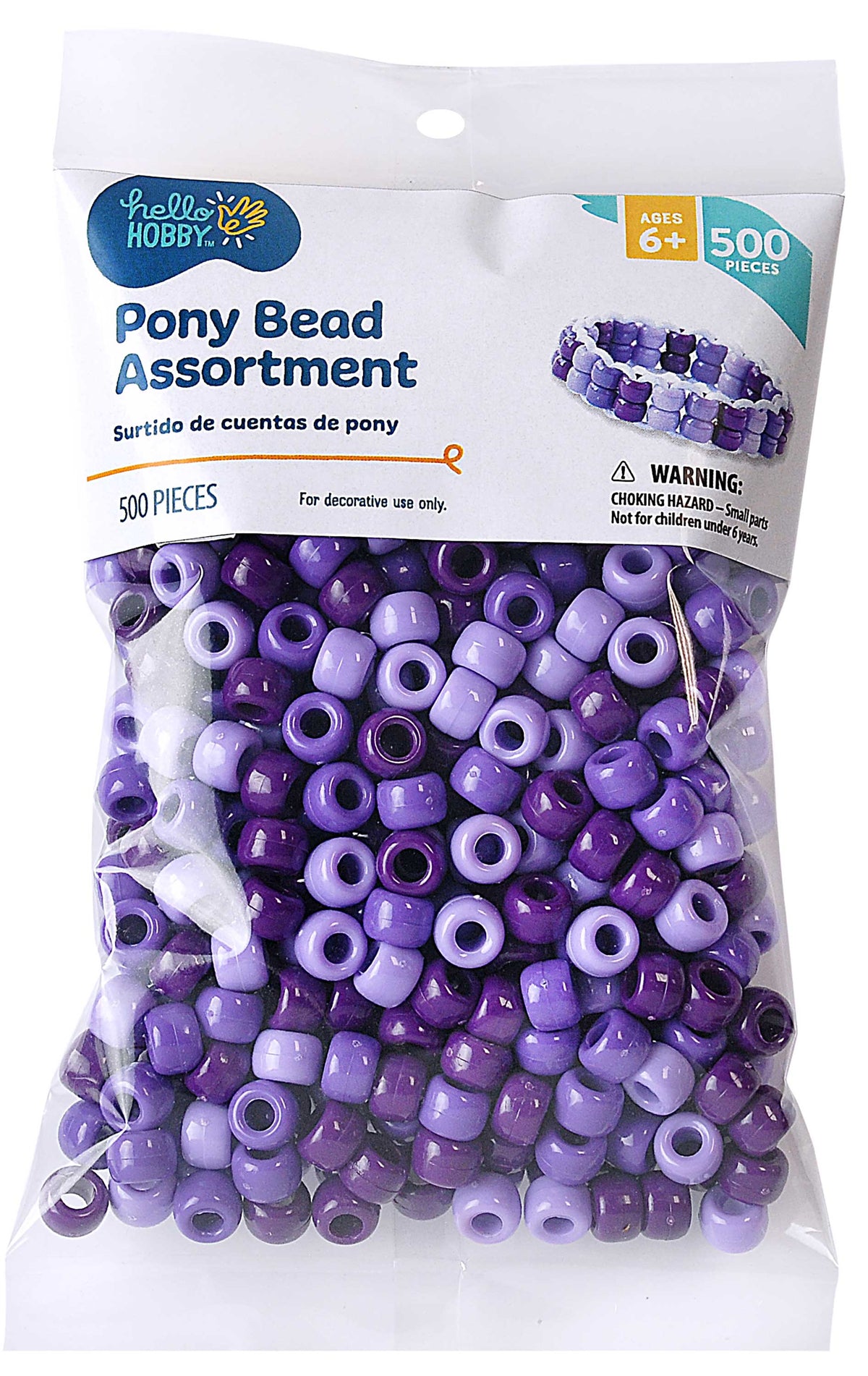 Hello Hobby Pony Bead Mix, Black, 500 Pieces, Plastic Craft Beads for Jewelry Making and DIY Projects