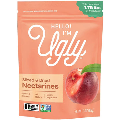 Hello! I'm Ugly Dried & Sliced Nectarines, No Sugar Added Snacks, Unsweetened Dried Fruit, 3 oz