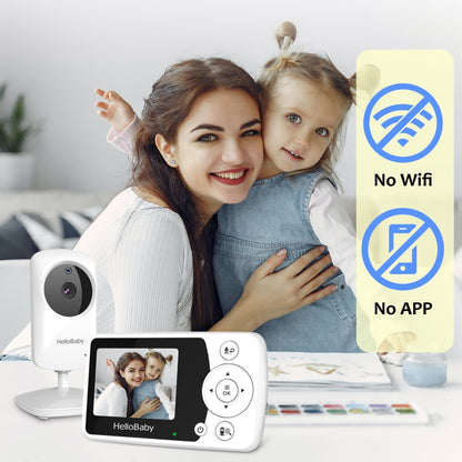 HelloBaby HB31 Night Vision baby monitor with Camera and Audio, 1000ft, No Wifi, Lullaby, 2.4" LCD.