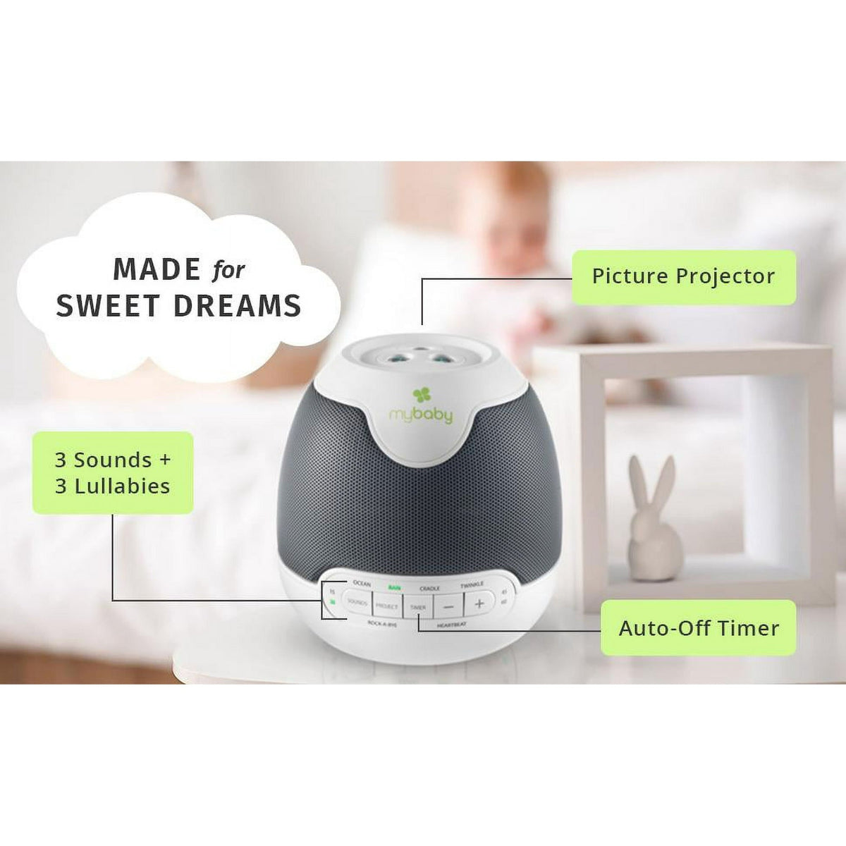 HoMedics My Baby Lullaby Sound Spa Sound Machine and White Noise Machine - Sounds & Projection, Plays 6 Sounds & Lullabies, Image Projector Featuring Diverse Scenes, Auto-Off