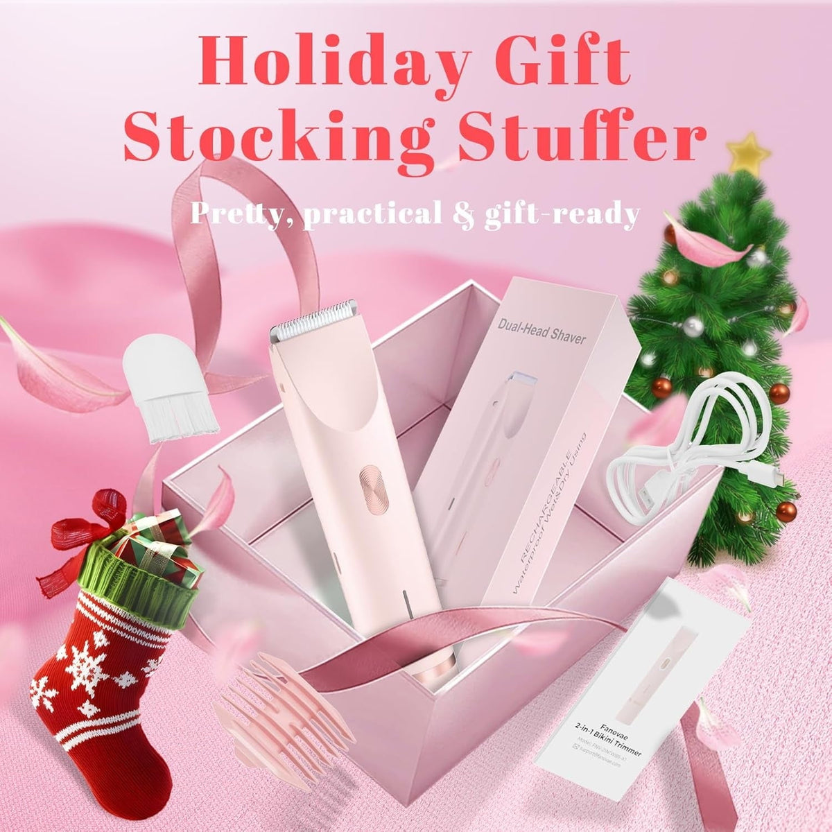 Hoeylife Body Trimmer for Women, Dual-Head Electric Razor, Bikini Trimmer with Dual Ceramic Blades, USB Rechargeable Wet Dry Use IPX7 Waterproof