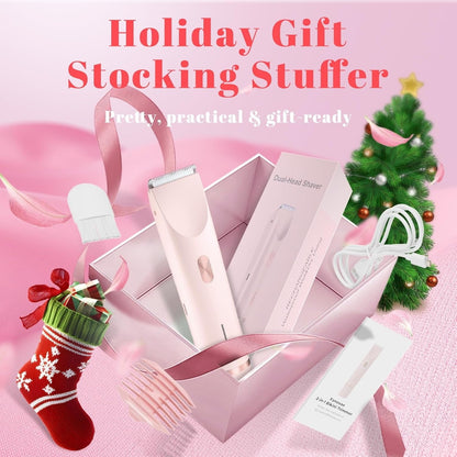 Hoeylife Body Trimmer for Women, Dual-Head Electric Razor, Bikini Trimmer with Dual Ceramic Blades, USB Rechargeable Wet Dry Use IPX7 Waterproof