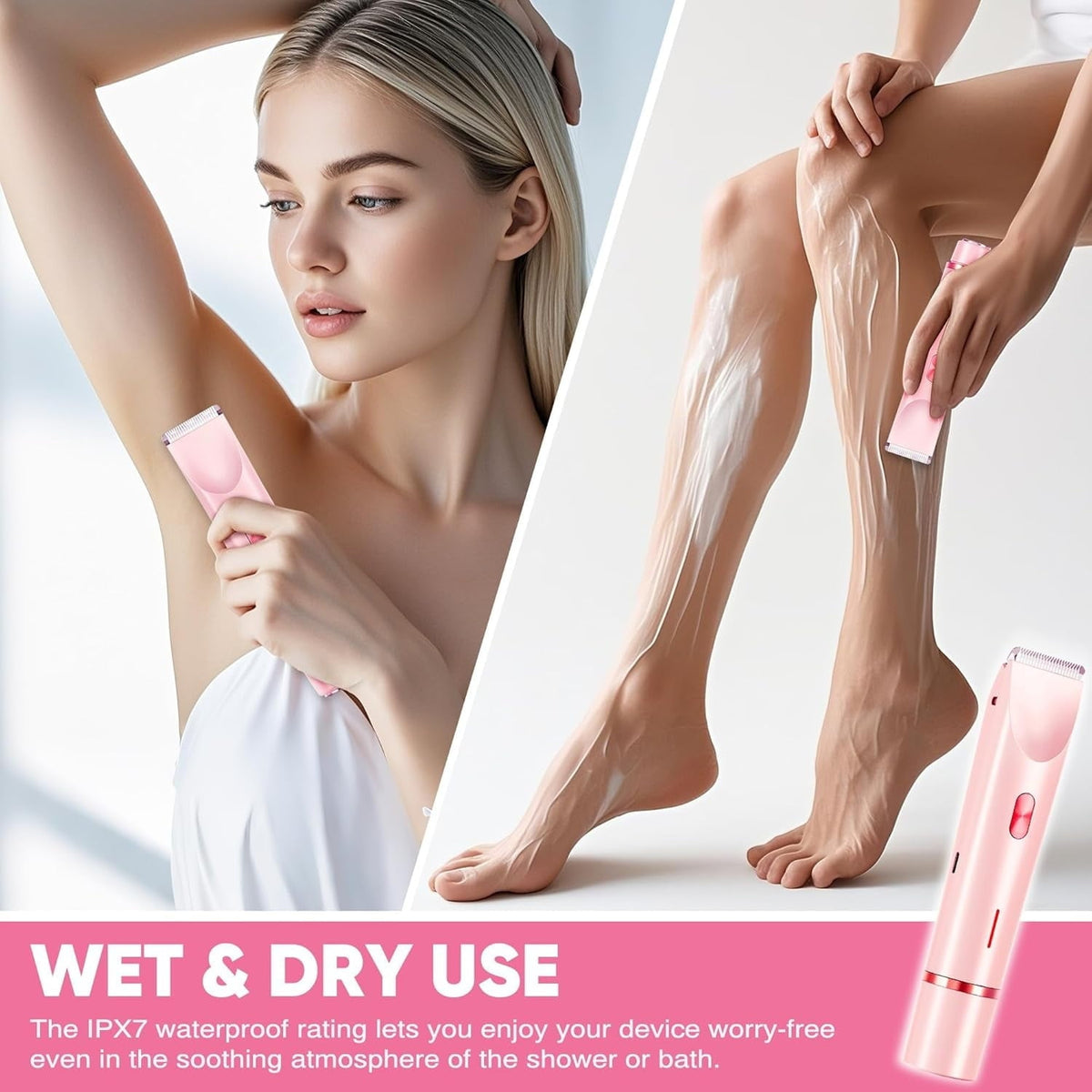 Hoeylife Body Trimmer for Women, Dual-Head Electric Razor, Bikini Trimmer with Dual Ceramic Blades, USB Rechargeable Wet Dry Use IPX7 Waterproof