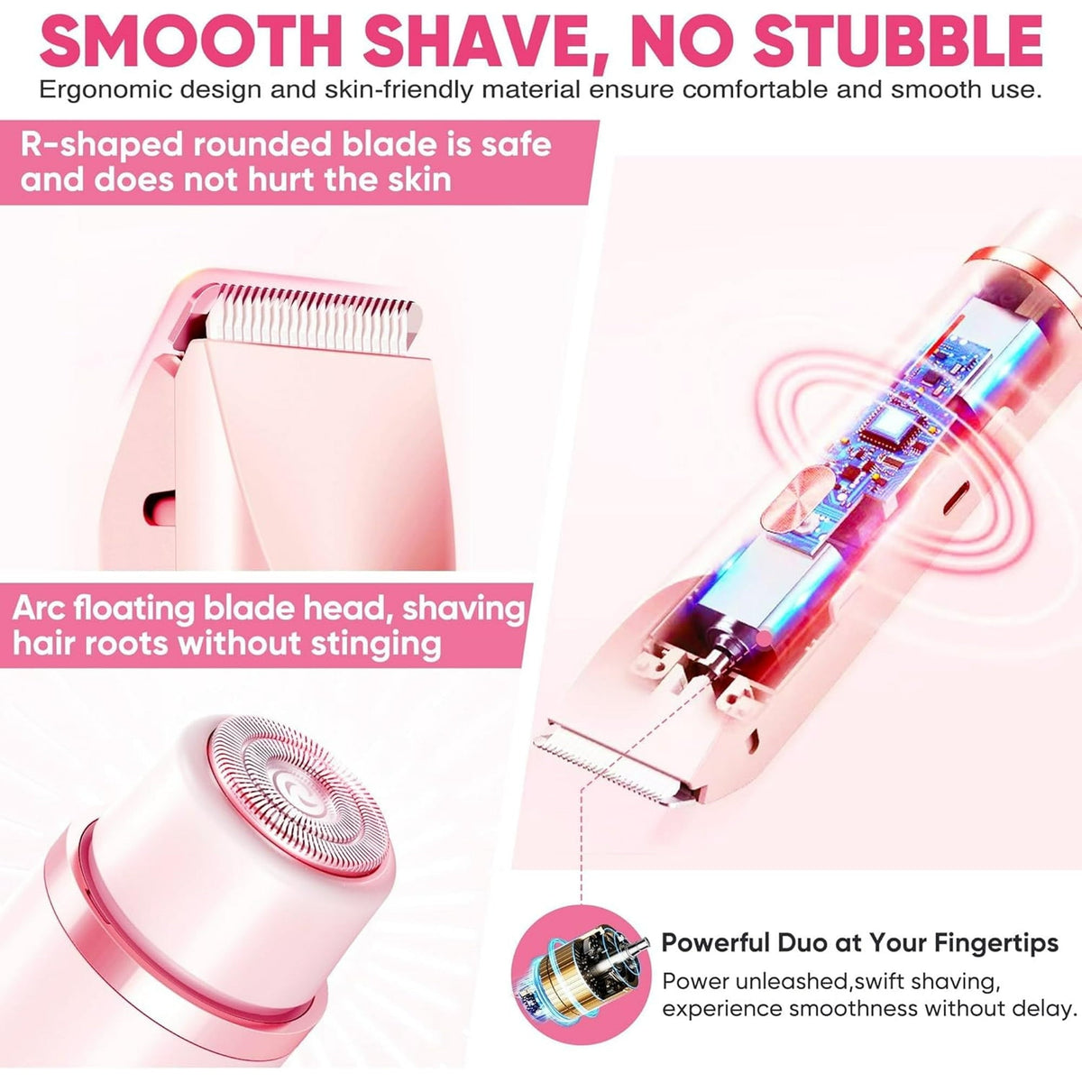 Hoeylife Body Trimmer for Women, Dual-Head Electric Razor, Bikini Trimmer with Dual Ceramic Blades, USB Rechargeable Wet Dry Use IPX7 Waterproof