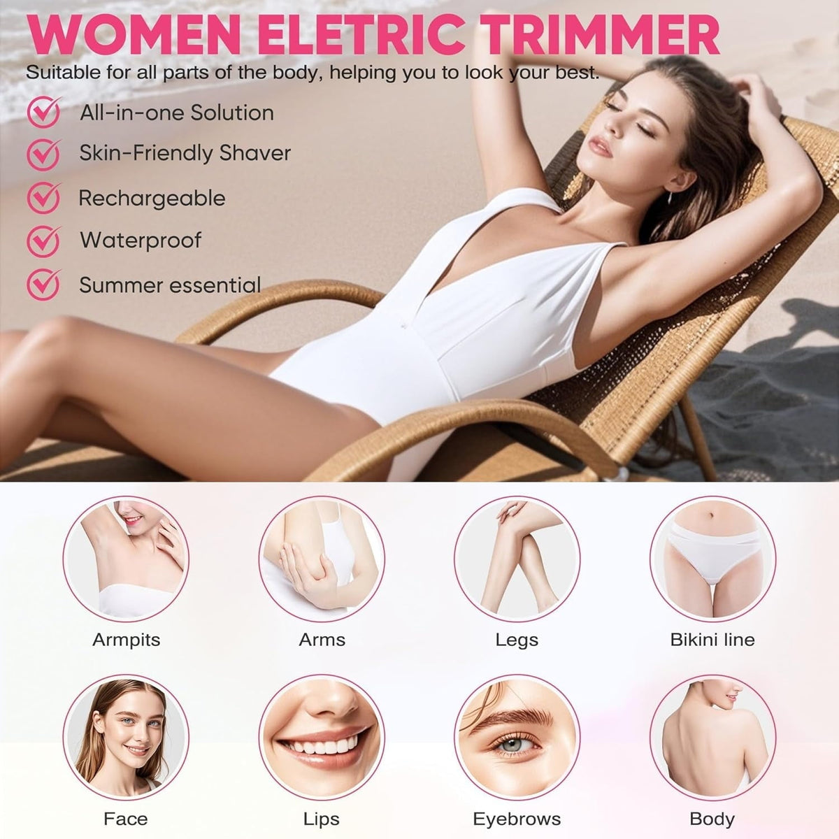 Hoeylife Body Trimmer for Women, Dual-Head Electric Razor, Bikini Trimmer with Dual Ceramic Blades, USB Rechargeable Wet Dry Use IPX7 Waterproof