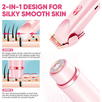 Hoeylife Body Trimmer for Women, Dual-Head Electric Razor, Bikini Trimmer with Dual Ceramic Blades, USB Rechargeable Wet Dry Use IPX7 Waterproof
