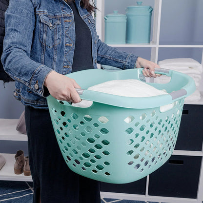 Home Logic 1.8 Bushel Hip Grip Plastic Laundry Basket, Teal, Adult