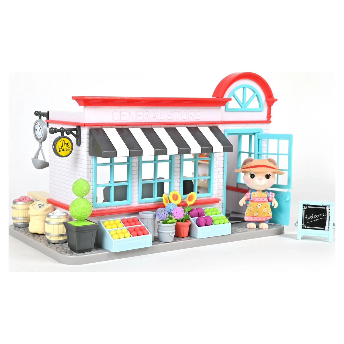 Honey Bee Acres The Buzz General Store - Complete Dollhouse Playset with Miniature Doll Figure, 56 Pieces, Children Ages 3+