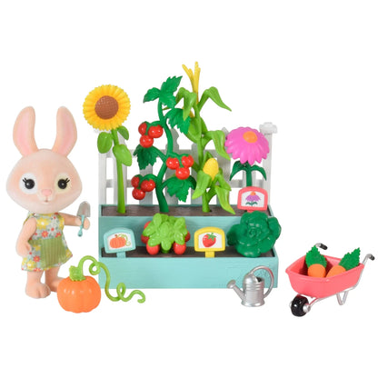 Honey Bee Acres Time to Garden Playset – 16 Piece Miniature Dollhouse Set with Bunny Figure, Wheelbarrow, Vegetables & More&nbsp; – Dolls for Kids Ages 3+