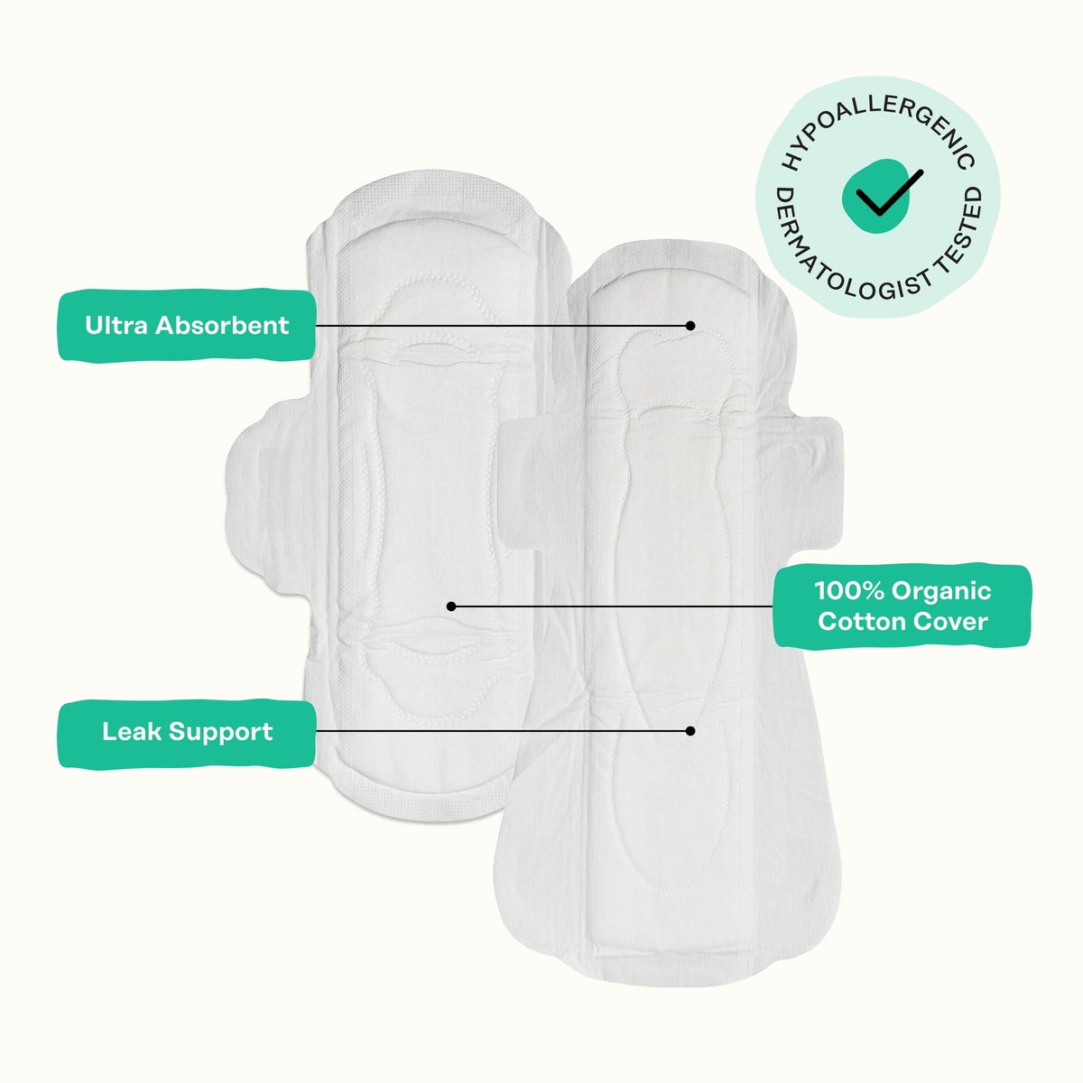 Honey Pot 100% Organic Cotton Cover Cooling Regular Overnight Duo Pads, 16 Count (PACK OF 3 )