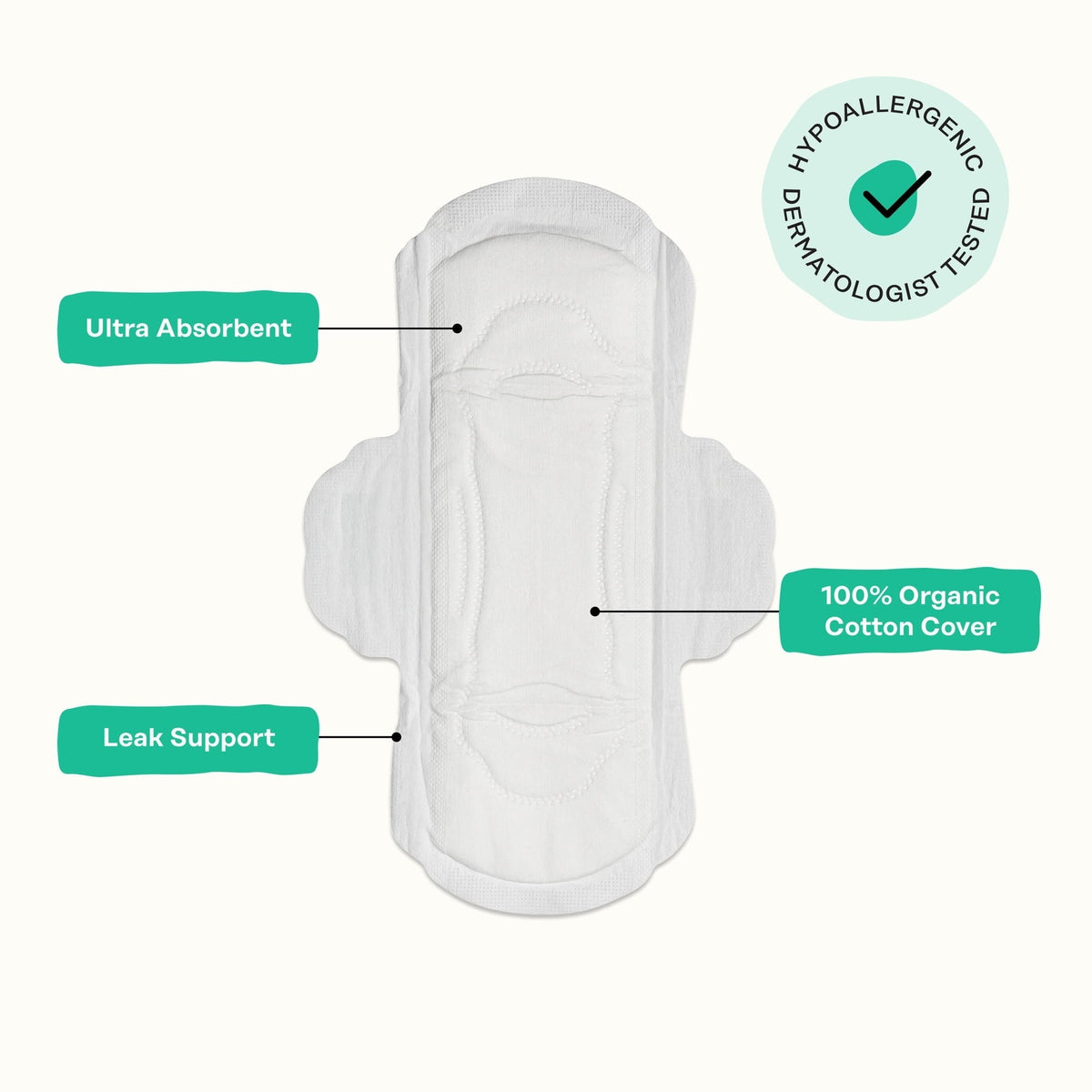 Honey Pot 100% Organic Cotton Cover Cooling Regular Pad, 32 Count (PACK OF 3 )