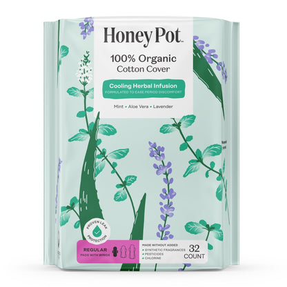 Honey Pot 100% Organic Cotton Cover Cooling Regular Pad, 32 Count (PACK OF 3 )