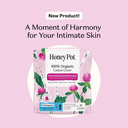 Honey Pot 100% Organic Cotton Cover Peri-menopause All Day and Night Pad, 11 Count (PACK OF 3 )