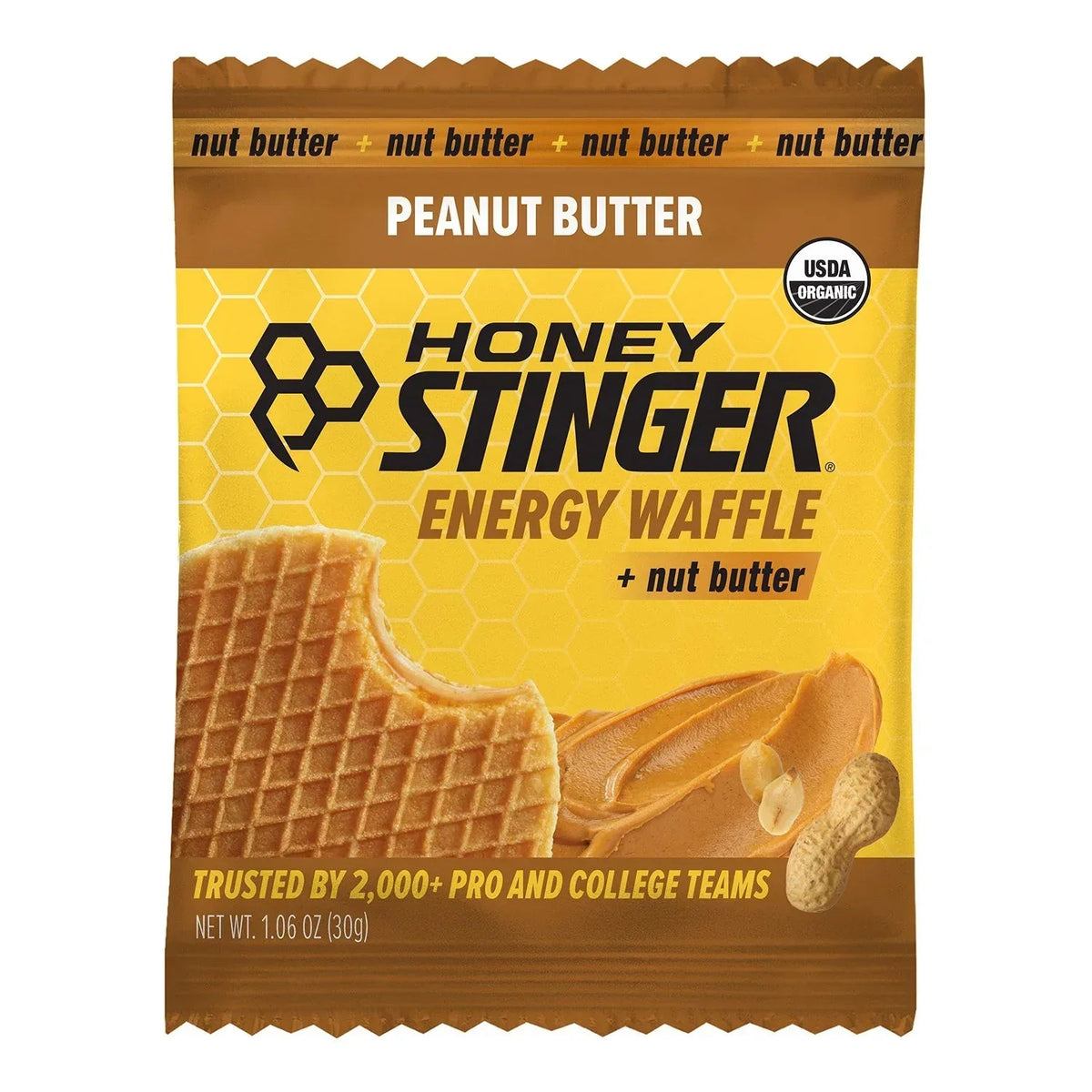Honey Stinger Organic Energy Waffle, Peanut Butter, Caffeine Free Healthy Snack, 1.06 oz.,12 pk.